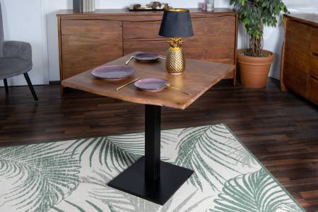 Bistrotisch Baumkante massiv Akazie nussbaum 80 x 80 cm Stempelfuß schwarz IRIS