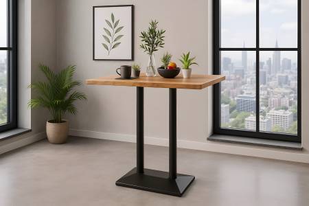 Bistrotisch Baumkante 100 x 60 cm massiv Mangoholz natur Doppel-Säulengestell schwarz IAN