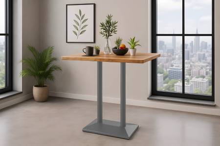 Bistrotisch Baumkante 100 x 60 cm massiv Mangoholz natur Doppel-Säulengestell Silber IAN