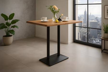 Bistrotisch Baumkante 100 x 60 cm massiv Akazie natur Doppel-Säulengestell schwarz IAN