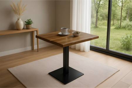 Bistrotisch Baumkante massiv Akazie honig 60 x 60 cm Stempelfuß schwarz IRIS