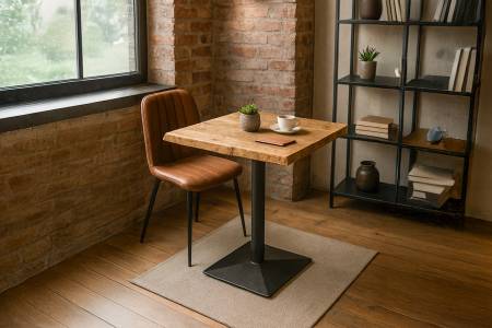 Bistrotisch Baumkante massiv Akazie natur 60 x 60 cm Stempelfuß schwarz IRIS