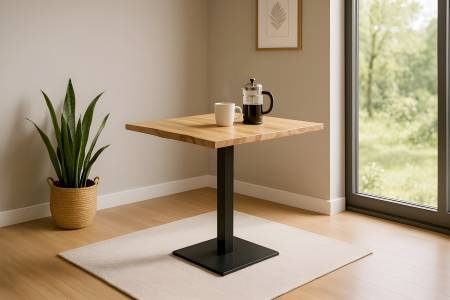 Bistrotisch Baumkante massiv Akazie natur lackiert 70 x 70 cm Stempelfuß schwarz IRIS