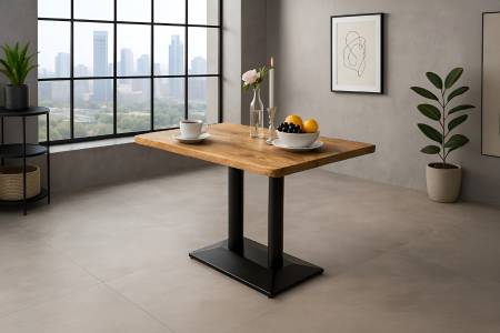 Bistrotisch Baumkante massiv Mango 100 x 60 cm Mittellfuß schwarz ISLA