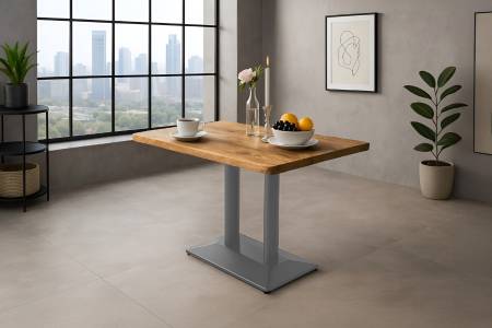 Bistrotisch Baumkante massiv Mango 100 x 60 cm Mittellfuß Silber ISLA