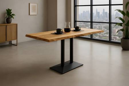 Bistrotisch Baumkante massiv Mango 120 x 60 cm Mittellfuß schwarz ISLA