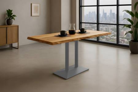 Bistrotisch Baumkante massiv Mango 120 x 60 cm Mittellfuß Silber ISLA