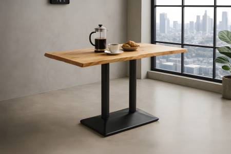 Bistrotisch Baumkante massiv Akazie natur 120 x 60 cm Mittellfuß schwarz ISLA