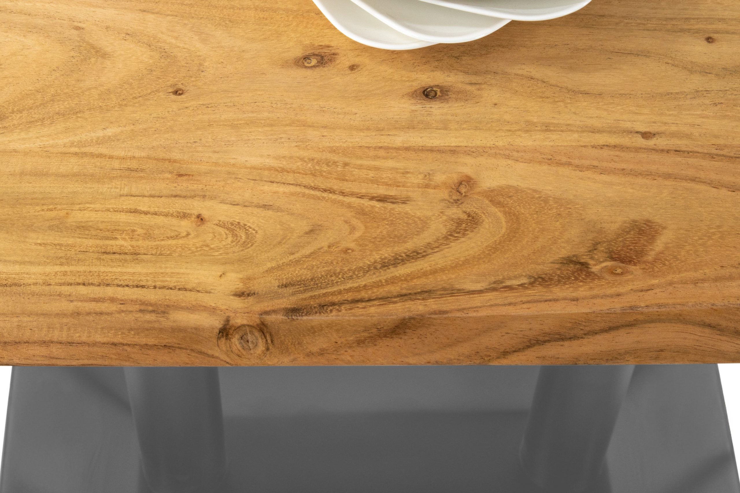 Bistrotisch Baumkante massiv Akazie natur 120 x 60 cm Mittellfuß Silber ISLA – Bild 6