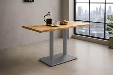 Bistrotisch Baumkante massiv Akazie natur 120 x 70 cm Mittellfuß Silber ISLAS