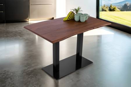 Bistrotisch Baumkante massiv Akazie Nussbaum 120 x 70 cm Mittelfuß schwarz ISLAS