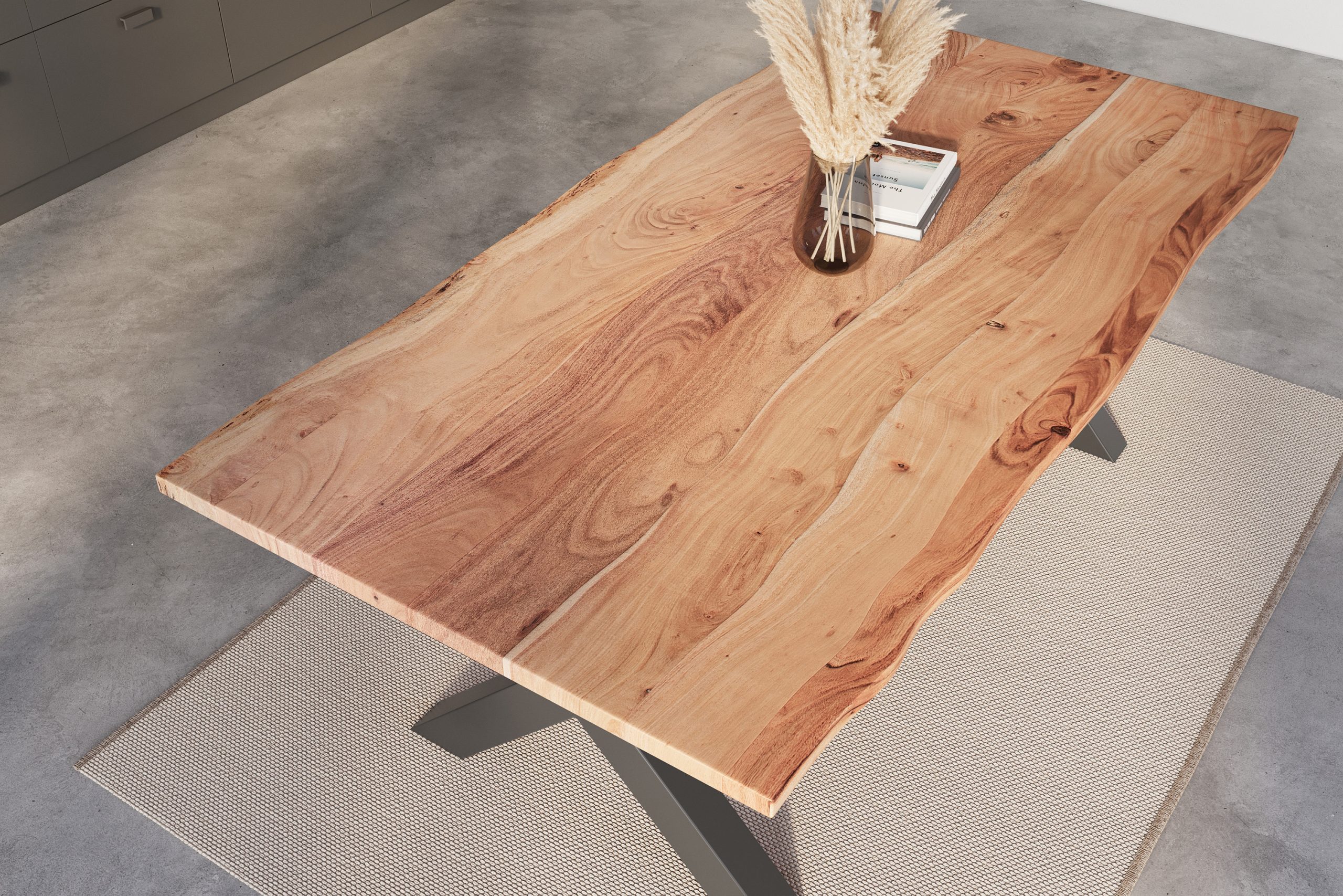 Esstisch Baumkante 180 x 90 cm Akazie natur massiv X-Gestell schwarz NICK – Bild 6