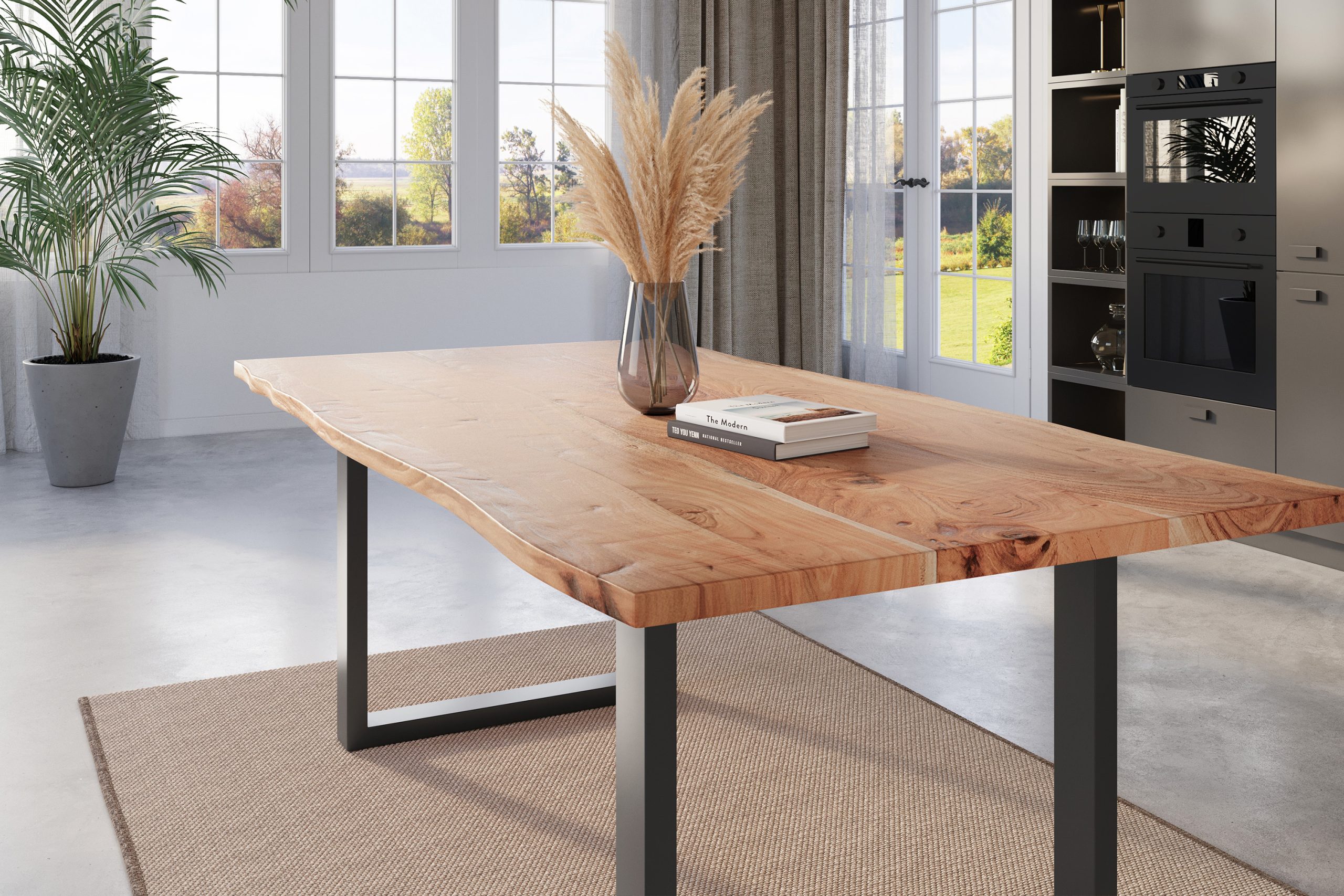 Esstisch Baumkante 220 x 100 cm Akazie natur massiv U-Gestell schwarz NICK – Bild 5