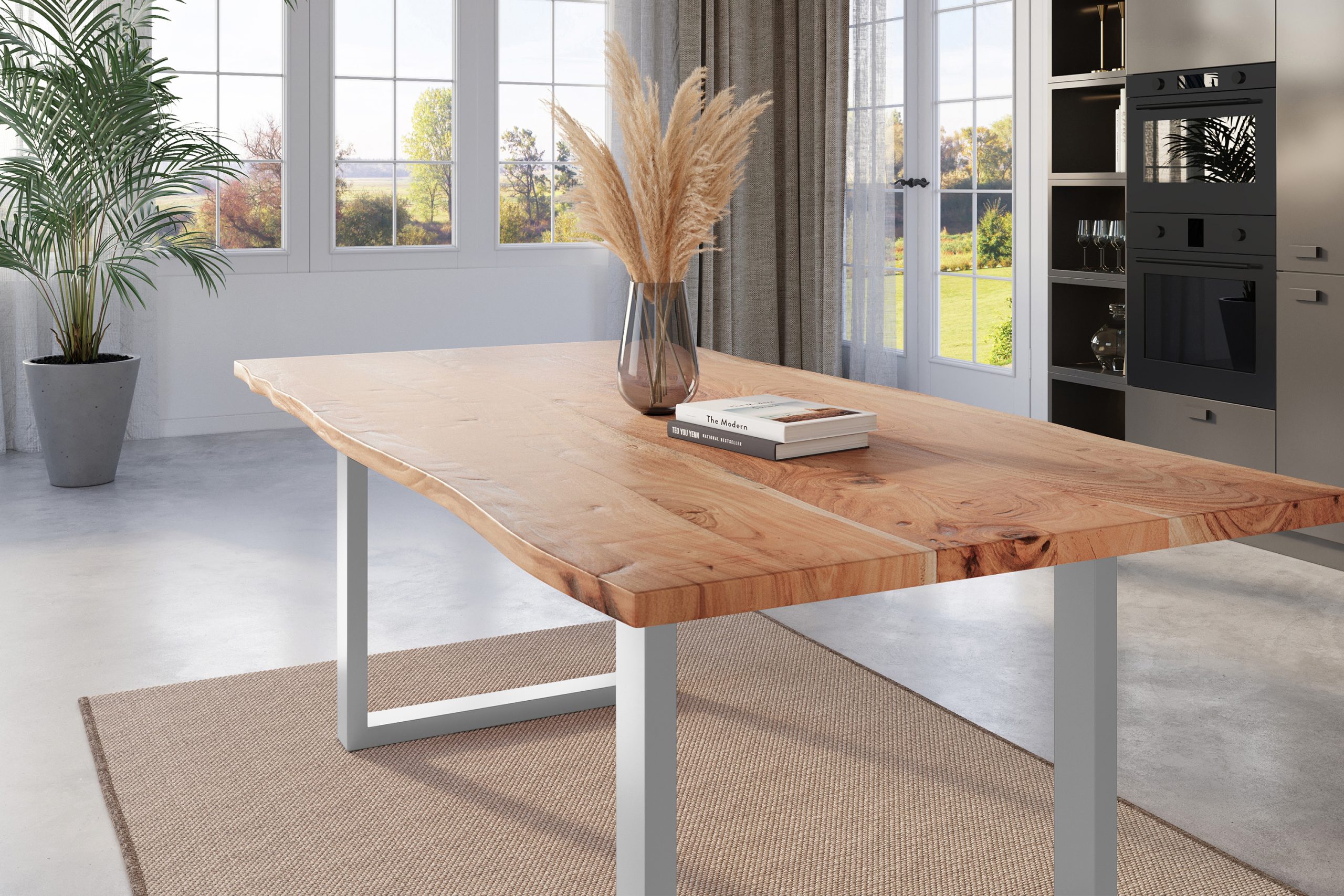 Esstisch Baumkante 180 x 90 cm Akazie natur massiv U-Gestell silber NICK – Bild 5