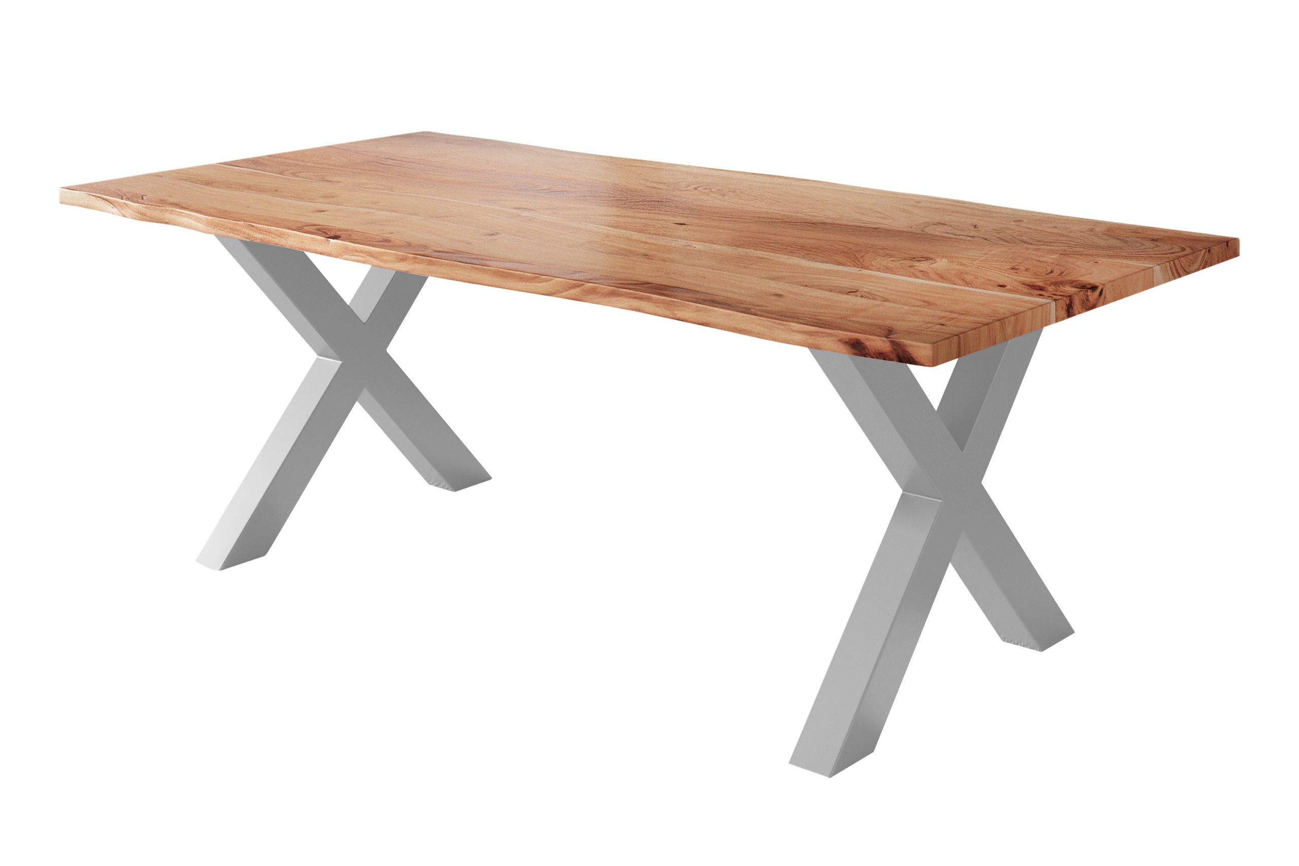 Esstisch Baumkante 180 x 90 cm Akazie natur massiv X-Gestell silber NICK – Bild 3