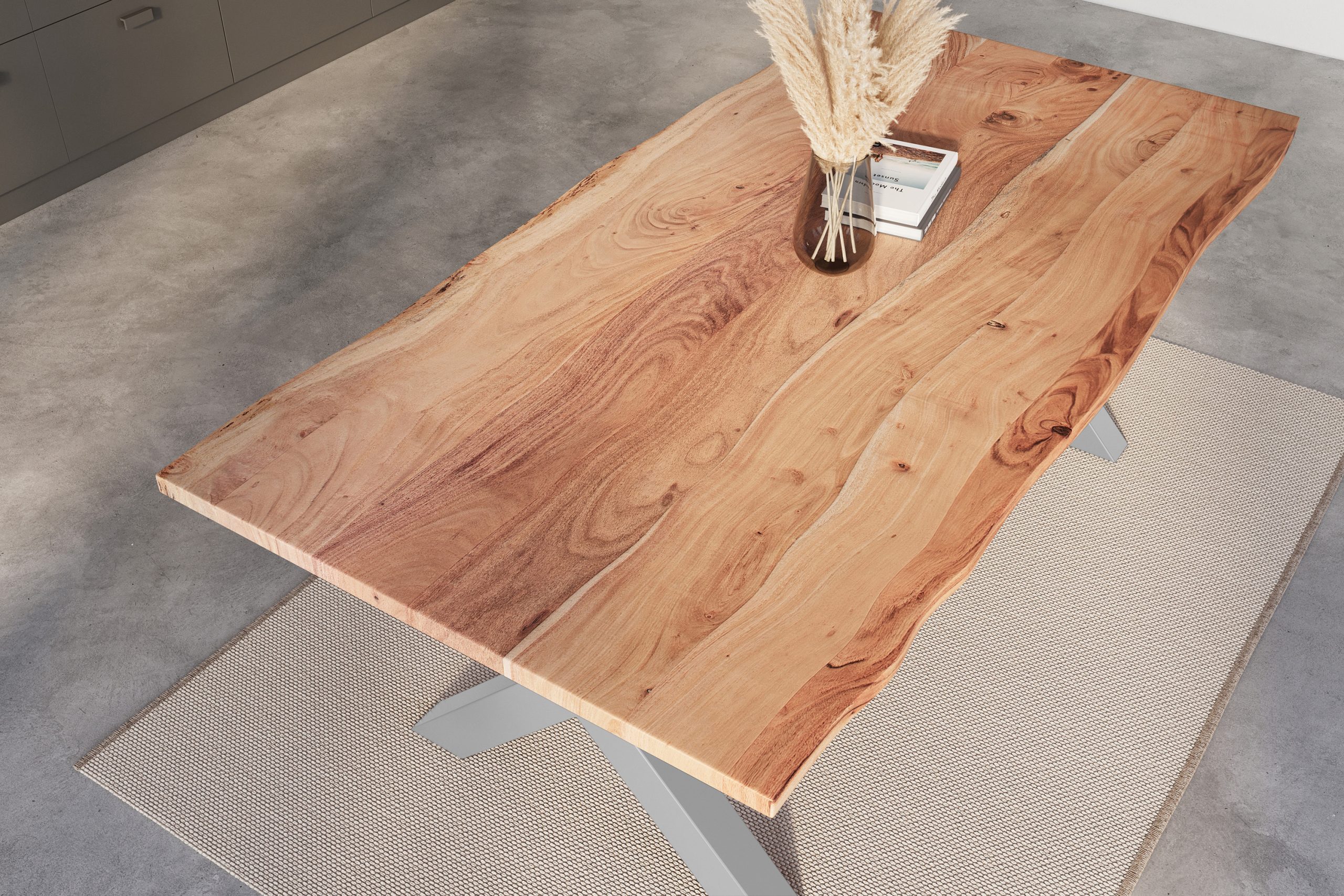 Esstisch Baumkante 180 x 90 cm Akazie natur massiv X-Gestell silber NICK – Bild 6