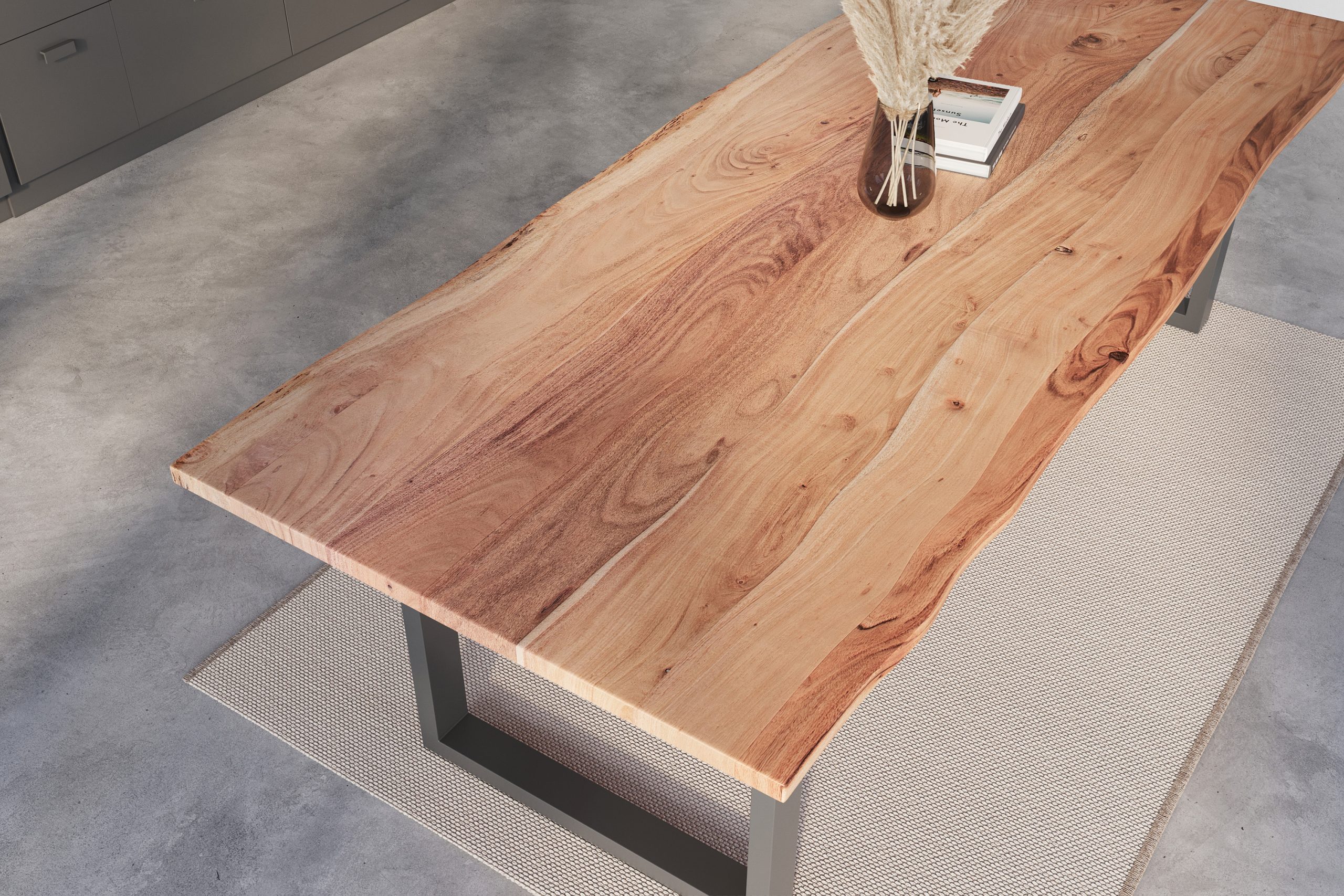 Esstisch Baumkante 260 x 100 cm Akazie natur massiv U-Gestell schwarz NICK – Bild 6