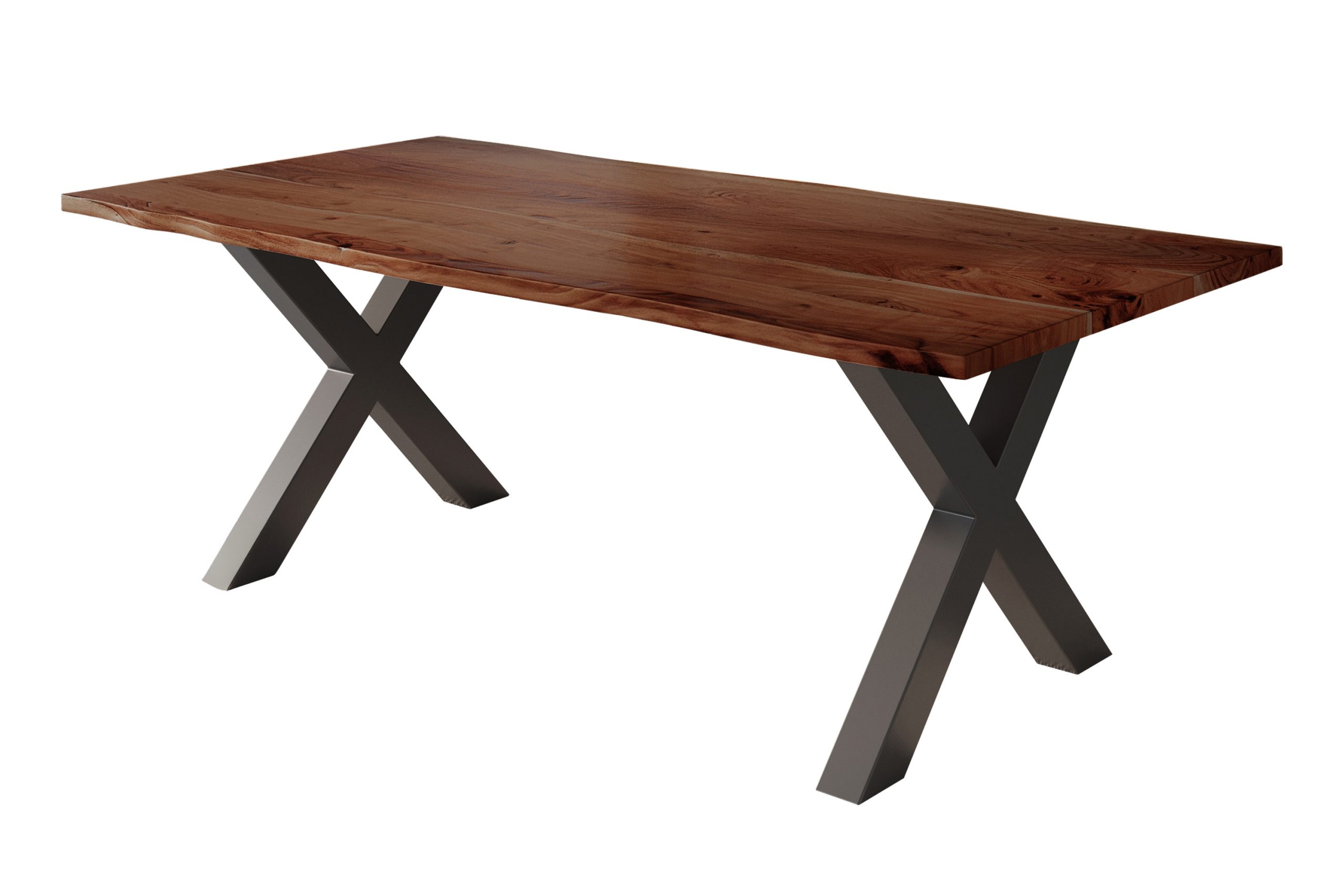 Esstisch Baumkante 180 x 90 cm Akazie nussbaum massiv X-Gestell schwarz NICK – Bild 3