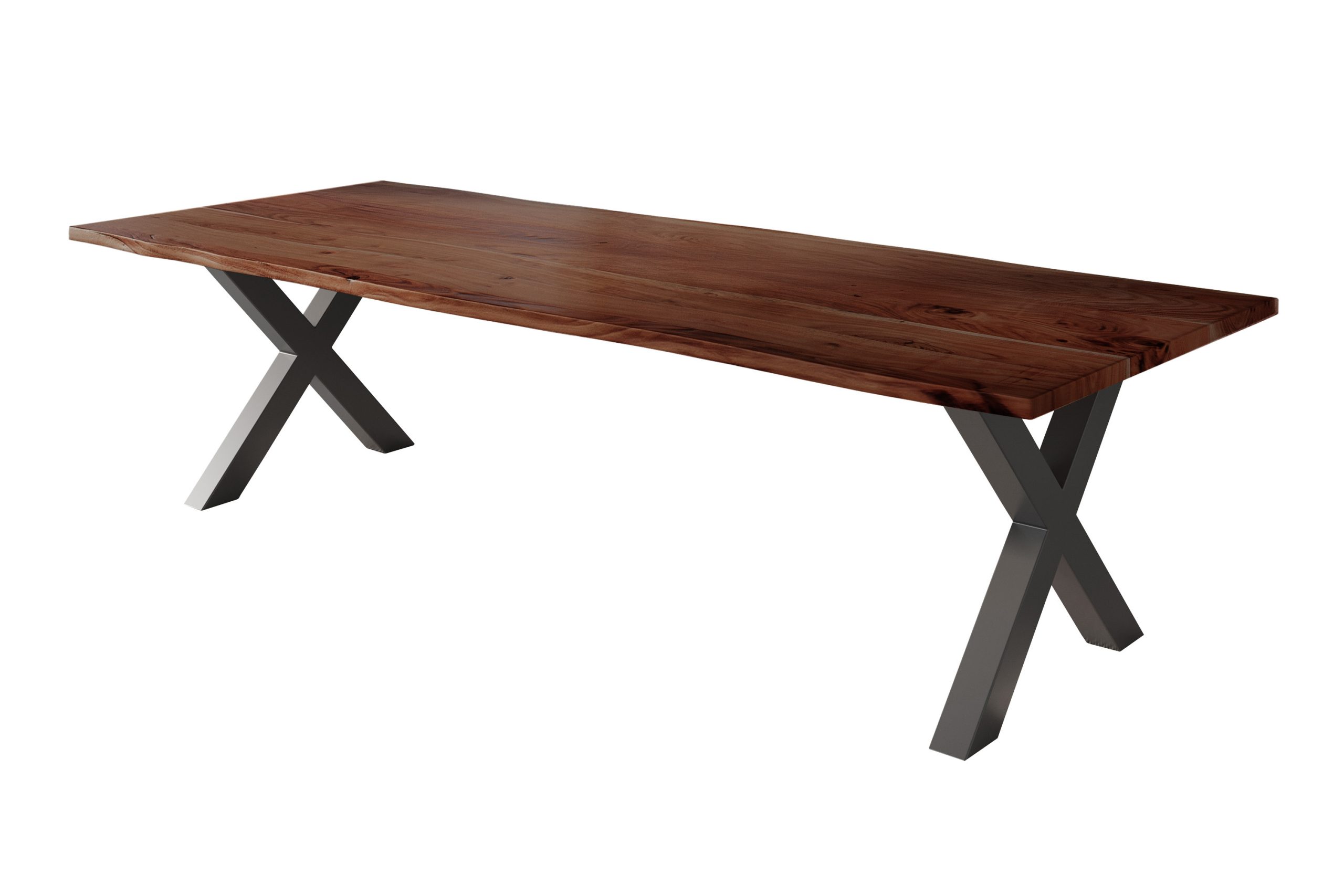 Esstisch Baumkante 240 x 100 cm Akazie nussbaum massiv X-Gestell schwarz NICK – Bild 3