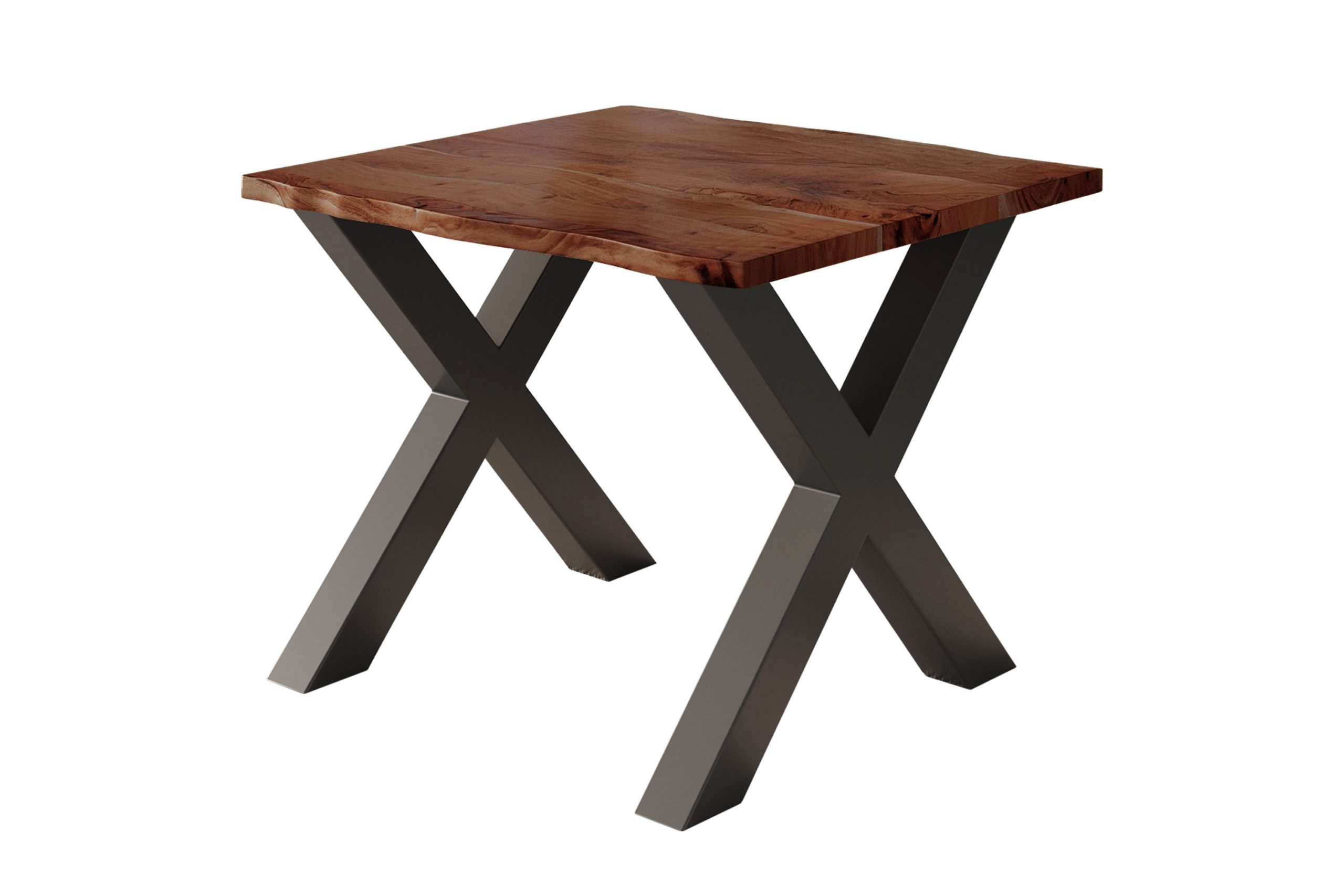 Esstisch Baumkante 80 x 80 cm Akazie nussbaum massiv X-Gestell schwarz NICK – Bild 3