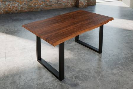 Esstisch Baumkante massiv Akazie nougat 160 x 85 schwarz Lauren