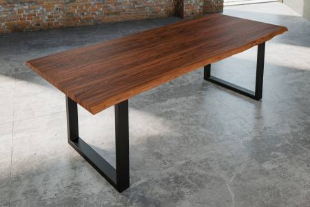 Esstisch Baumkante massiv Akazie nougat 240 x 100 schwarz Lauren