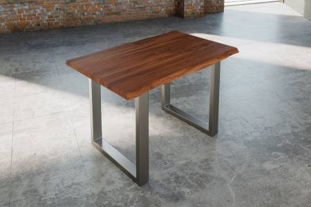 Esstisch Baumkante massiv Akazie nougat 140 x 80 silber Lauren