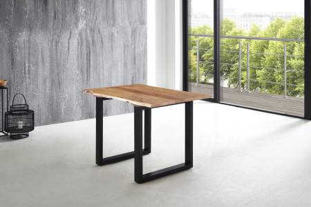 Esstisch Baumkante massiv Akazie natur 140 x 80 U-Gestell schwarz LUBIN