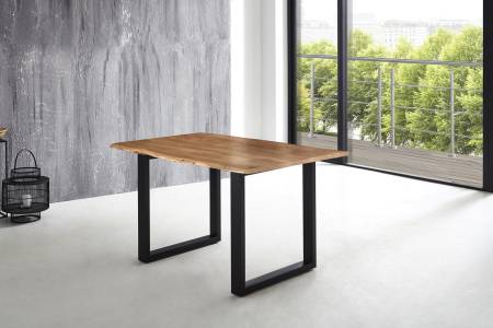 Esstisch Baumkante massiv Akazie natur 180 x 90 U-Gestell schwarz LUBIN