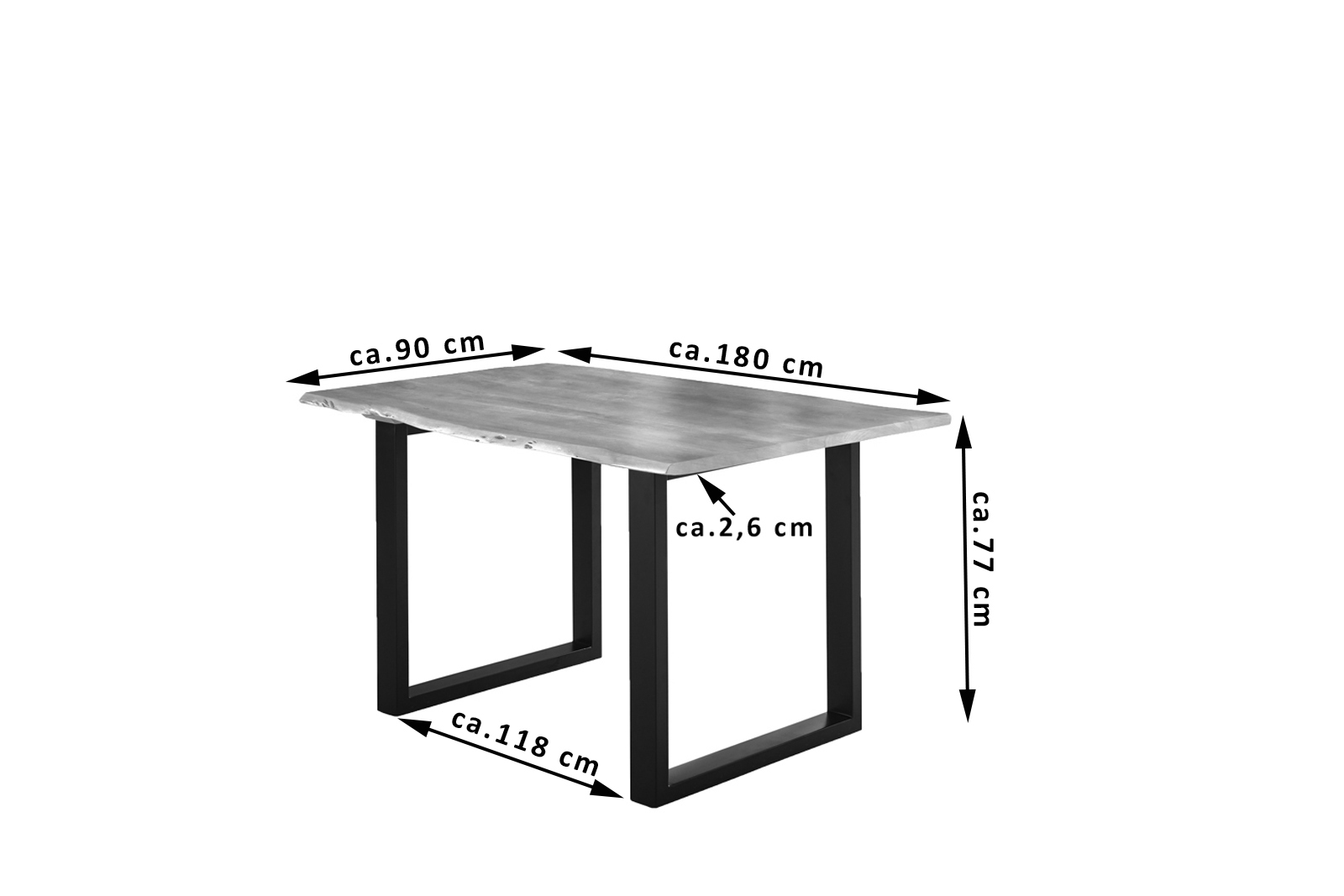 Esstisch Baumkante massiv Akazie natur 180 x 90 U-Gestell schwarz LUBIN – Bild 3