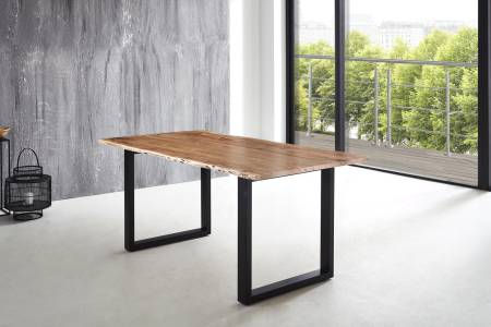Esstisch Baumkante massiv Akazie natur 200 x 100 U-Gestell schwarz LUBIN