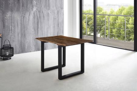 Esstisch Baumkante massiv Akazie nussbaum 160 x 85 U-Gestell schwarz LUBIN