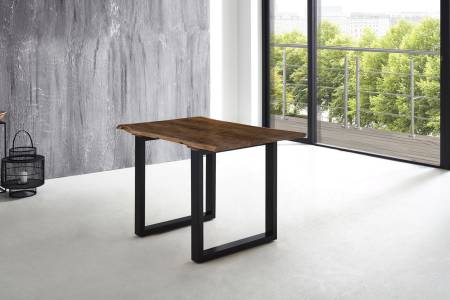 Esstisch Baumkante massiv Akazie nussbaum 140 x 80 U-Gestell schwarz LUBIN