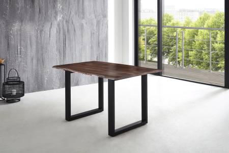 Esstisch Baumkante massiv Akazie nussbaum 180 x 90 U-Gestell schwarz LUBIN