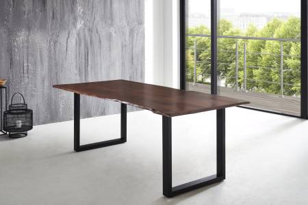 Esstisch Baumkante massiv Akazie nussbaum 240 x 100 U-Gestell schwarz LUBIN