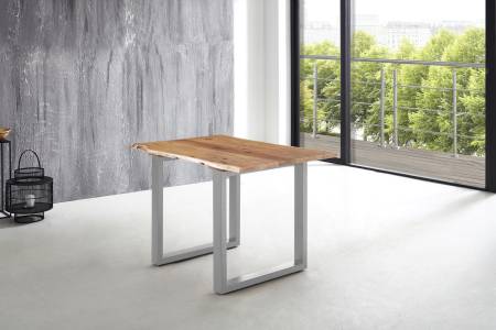 Esstisch Baumkante massiv Akazie natur 140 x 80 U-Gestell silber LUBIN