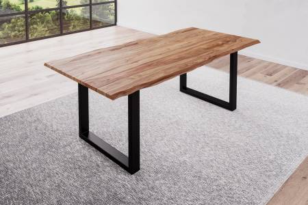 Baumkantentisch 180x90cm Naturbelassen Schwarz MAILAND