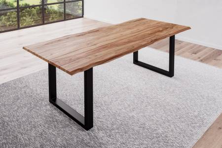 Baumkantentisch 220x100cm Naturbelassen Schwarz MAILAND