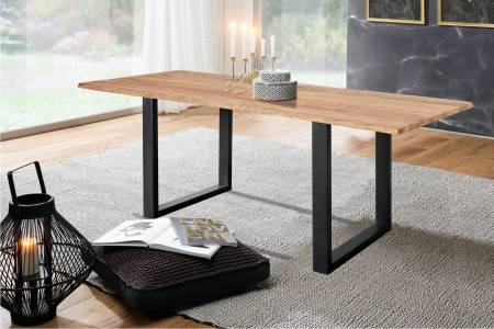 Baumkantentisch 200x100cm Naturbelassen Schwarz MAREK