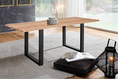 Baumkantentisch 240x100cm Naturbelassen Schwarz MAREK