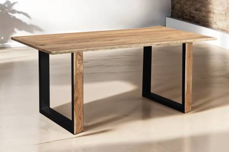 Esstisch Baumkante Akazie Natur 140 x 80 cm U-Gestell aus Metall + Holz MELBOURNE