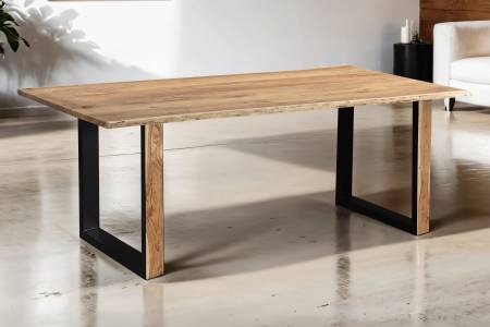 Esstisch Baumkante Akazie Natur 180 x 90 cm U-Gestell aus Metall + Holz MELBOURNE