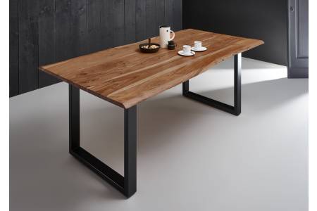 Esstisch Baumkante massiv Akazie natur 160 x 85 U-Gestell schwarz MILO