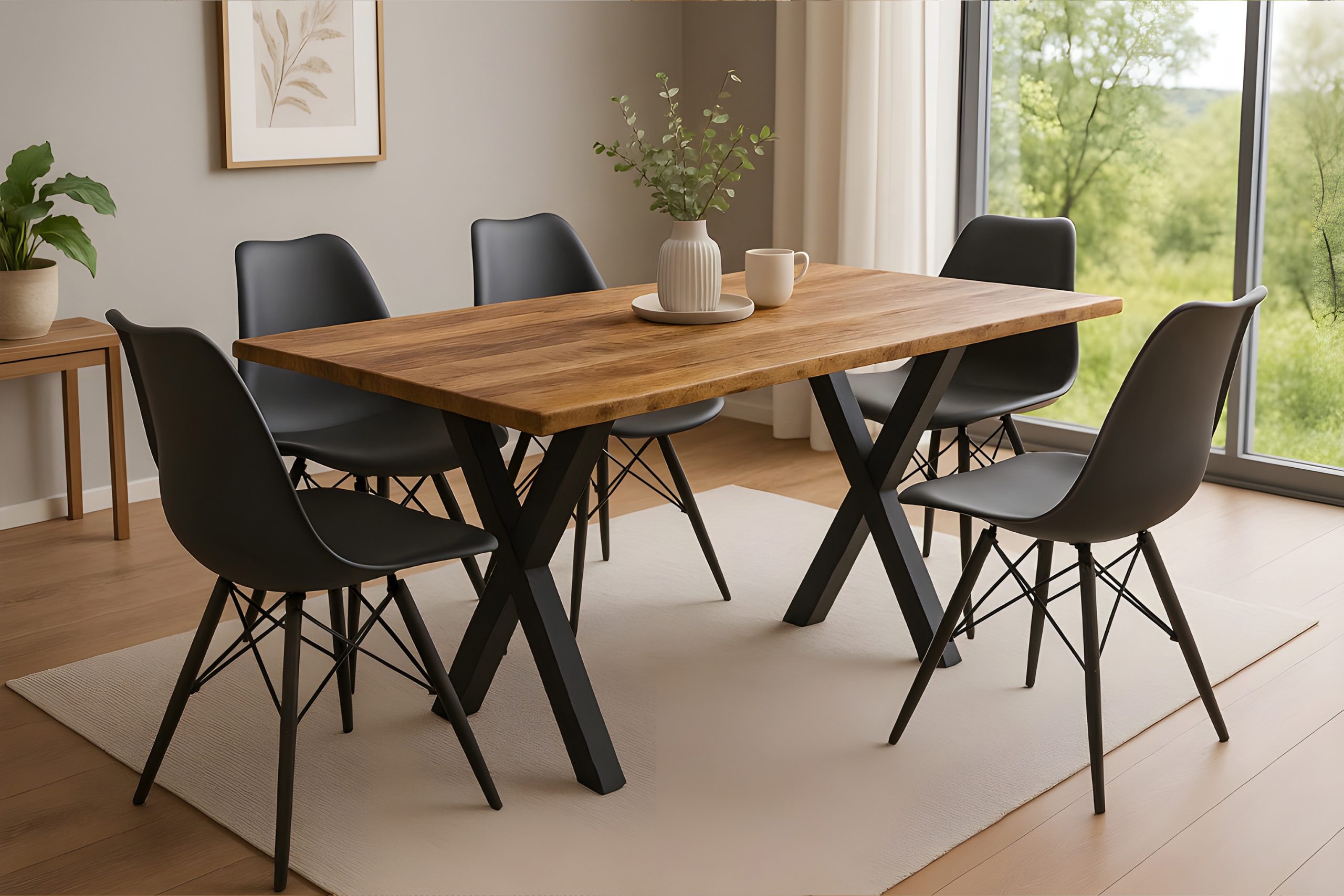 Esstisch Baumkante 180 x 90 cm Mangoholz Rough X-Gestell schwarz MIRABELLE – Bild 4