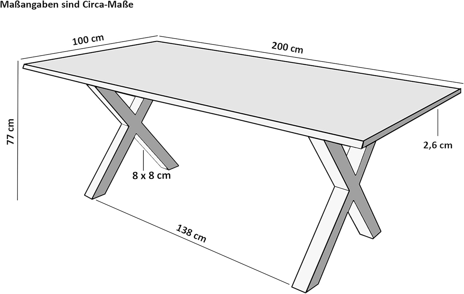 Esstisch Baumkante 200 x 100 cm Mangoholz Rough X-Gestell schwarz MIRABELLE – Bild 3