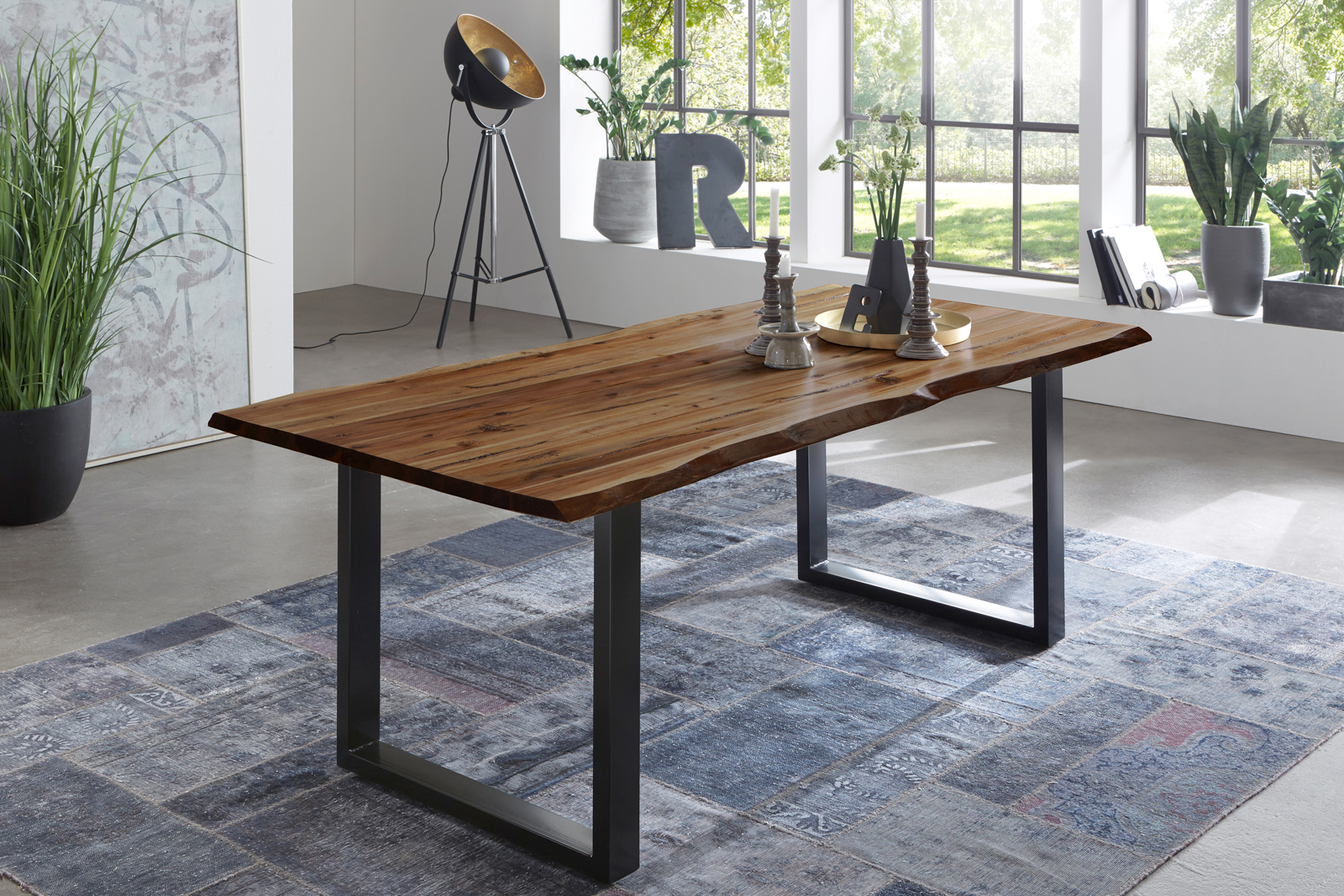 Esstisch Baumkante massiv Akazie nussbaum 300 x 100 schwarz NOAH – Bild 3