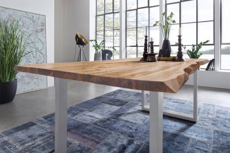 Esstisch Baumkante Akazie eichenfarben 180 x 90 silber NOAH