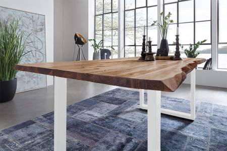 Esstisch Baumkante massiv Akazie natur 180 x 90 weiß NOAH