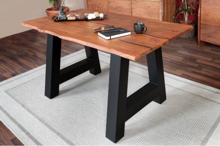 Baumkantentisch Akazie nussbaum mit schwarzen Resin-Adern 120 x 80 A-Gestell schwarz POLLY