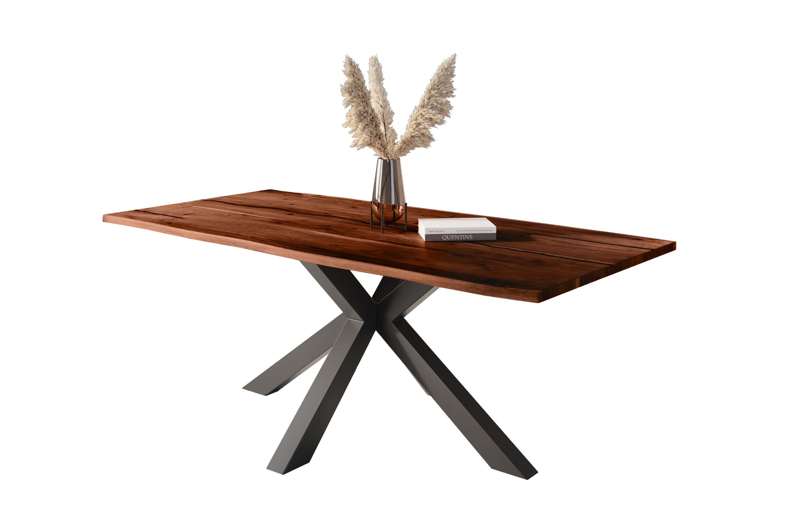 Baumkantentisch Akazie nussbaum mit schwarzen Resin-Adern 240 x 100 cm Spider-Gestell schwarz POLLY – Bild 2